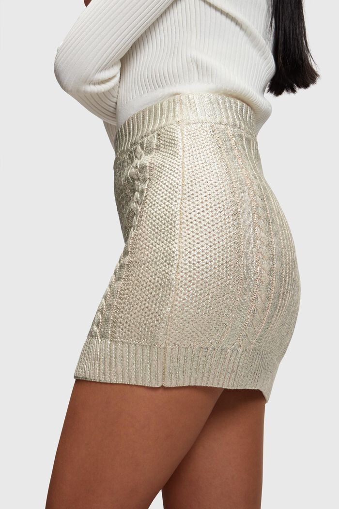 Metallic cable knit mini skirt, GOLD, detail image number 3