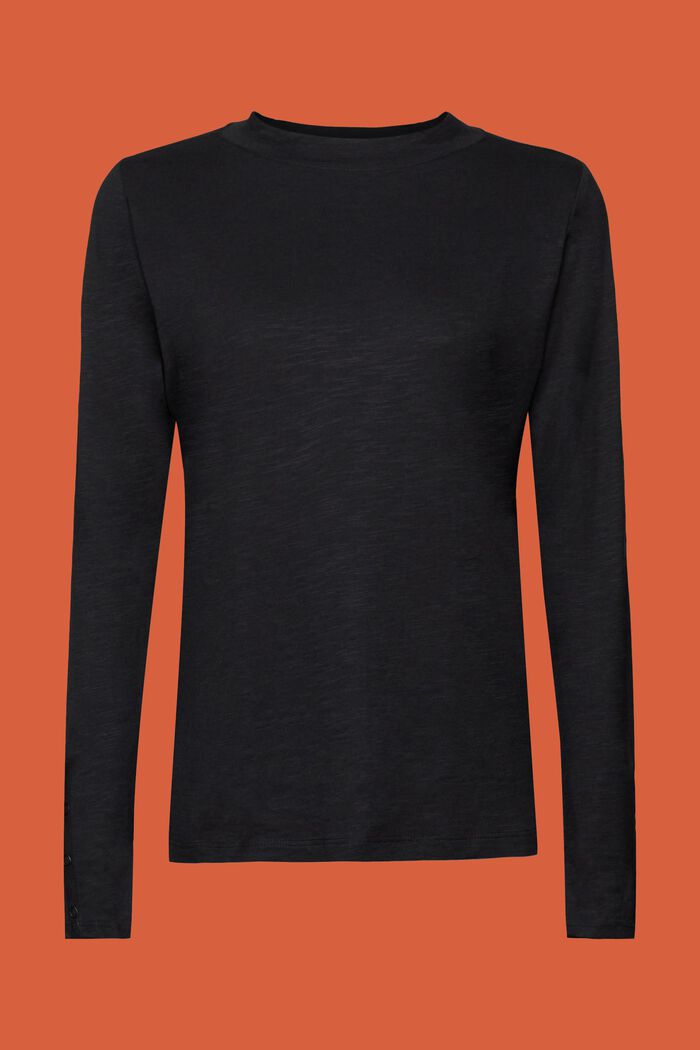 Jersey long sleeve top with button details, BLACK, detail image number 5