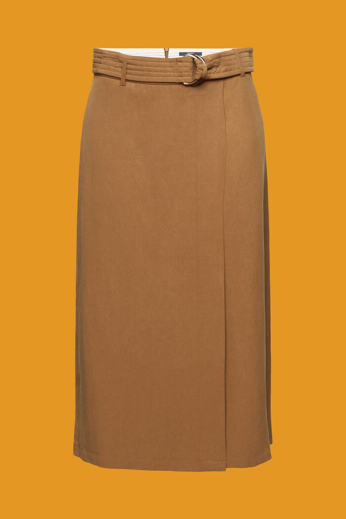 Linen blend midi skirt with belt, PALE KHAKI, detail image number 7