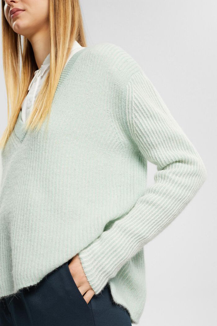 Two-tone jumper with alpaca, LIGHT AQUA GREEN, detail image number 2