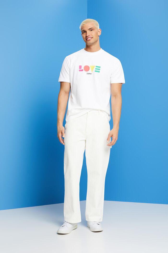「LOVE」字樣幾何印花有機棉T恤, 白色, detail image number 4