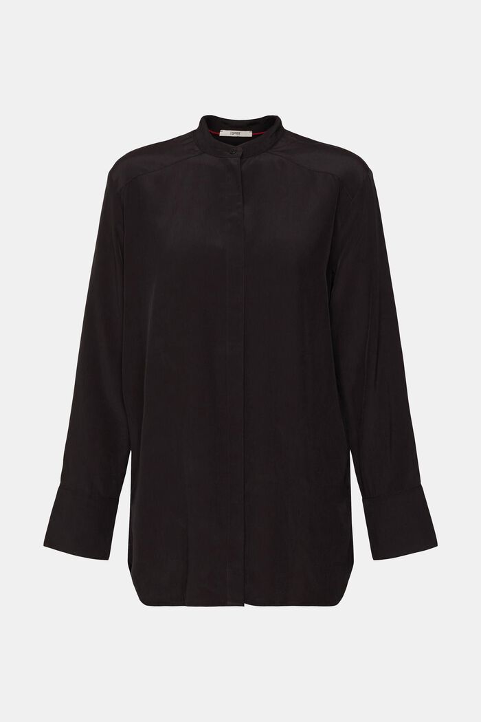 Blouse with banded collar, BLACK, detail image number 2