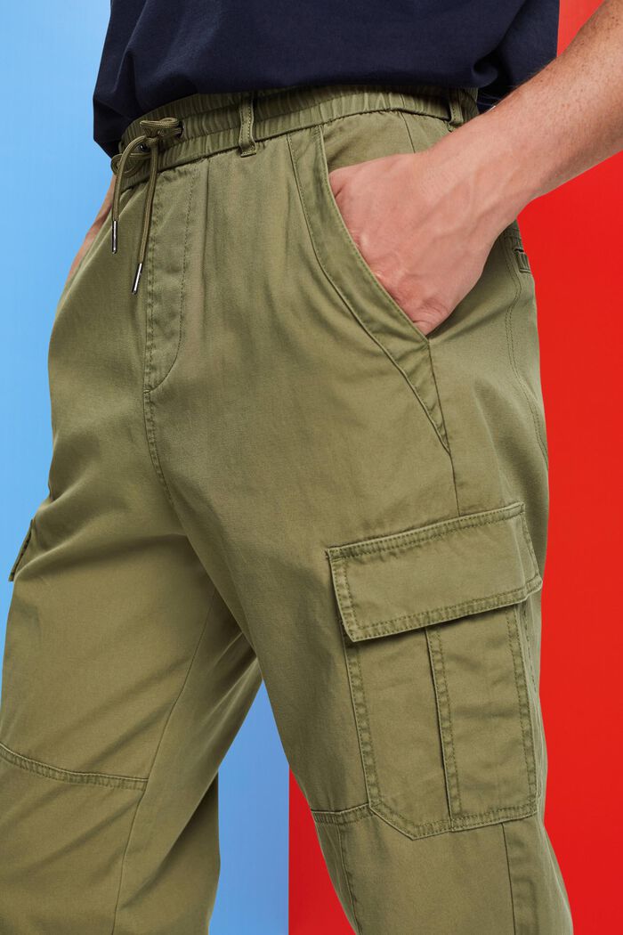 Cotton jogger-style tapered cargo trousers, OLIVE, detail image number 2