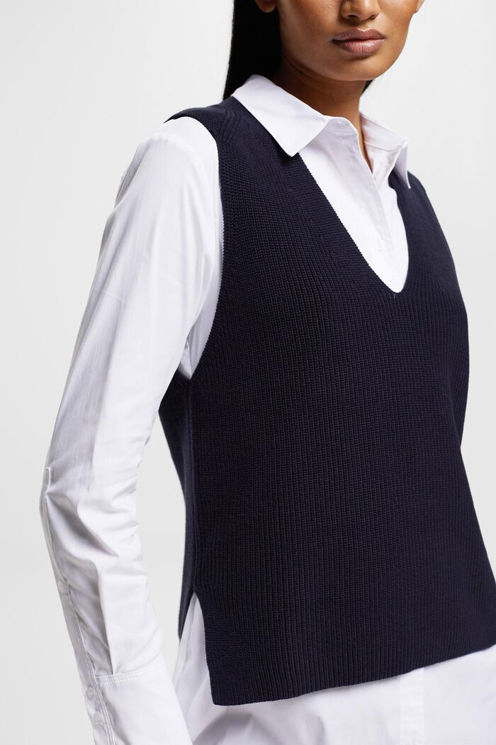 Rib-Knit V-neck Sweater Vest, NAVY, detail image number 2
