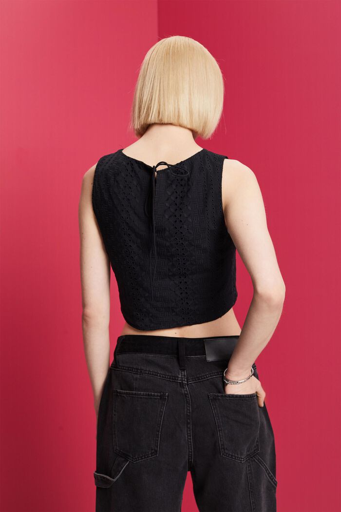 Embroidered crop top, LENZING™ ECOVERO™, BLACK, detail image number 3
