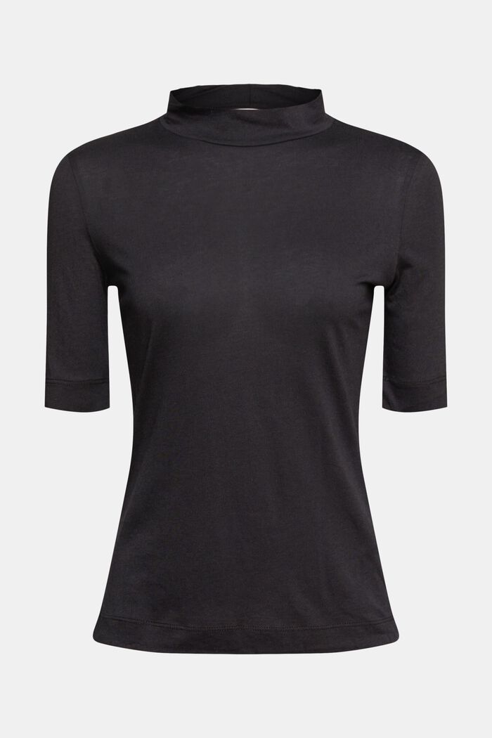 T-shirt with band collar, TENCEL™, BLACK, detail image number 2