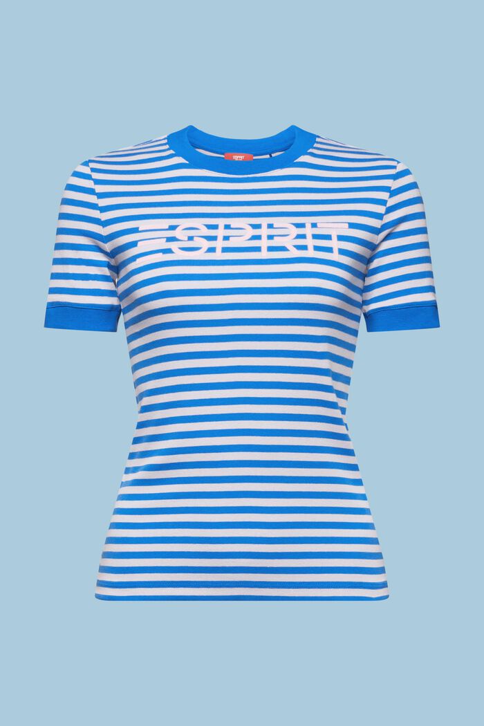 Logo-Print Striped Cotton T-Shirt, LIGHT BLUE LAVENDER, detail image number 6