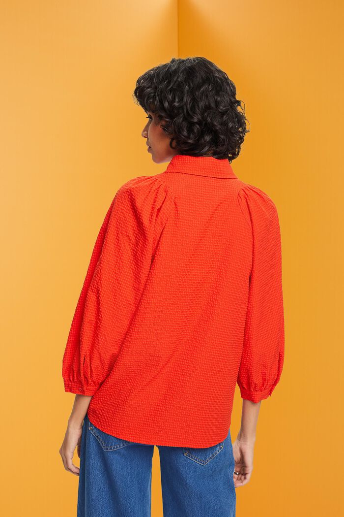 泡泡紗燈籠袖女裝襯衫, 橙紅色, detail image number 3