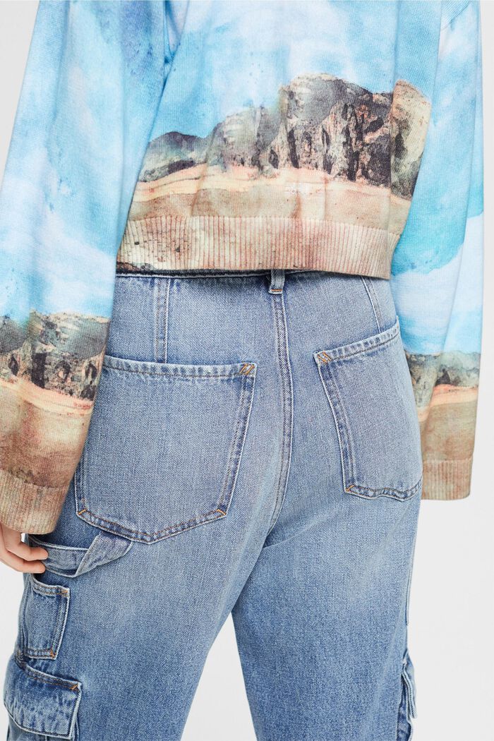 All-over landscape digital print cropped sweater, TURQUOISE, detail image number 3