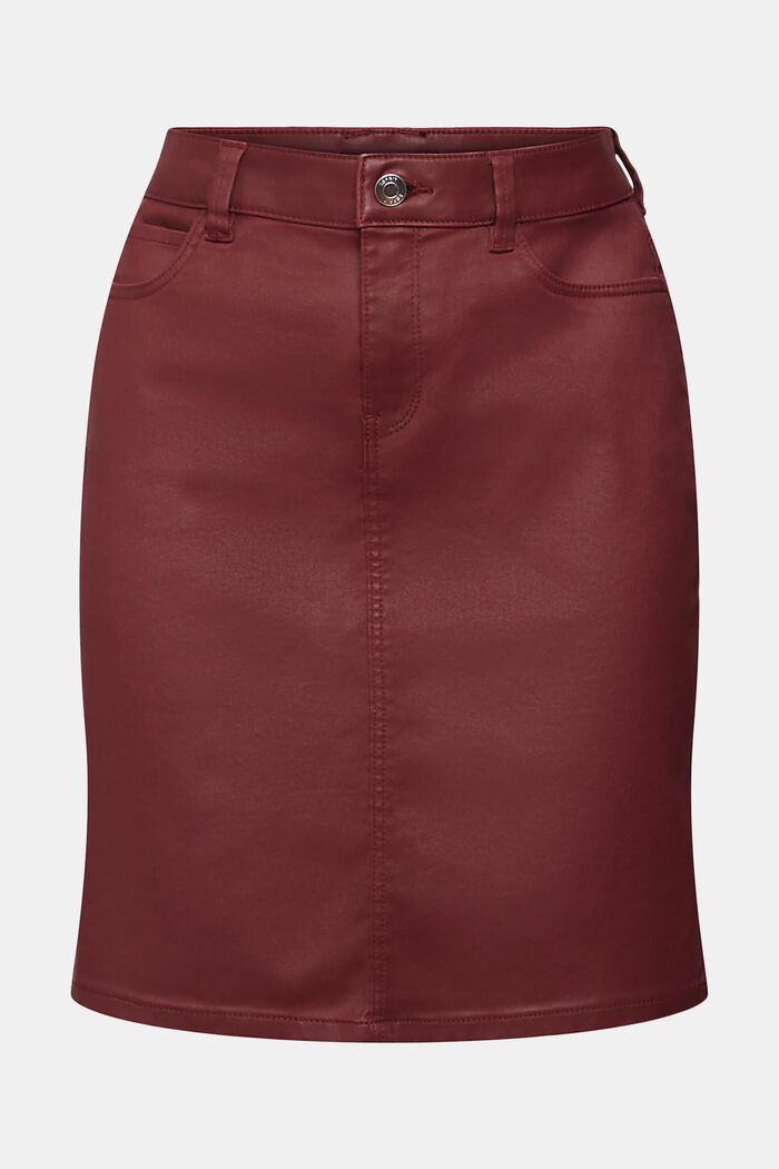 Leather effect knee-length skirt, BORDEAUX RED, detail image number 7