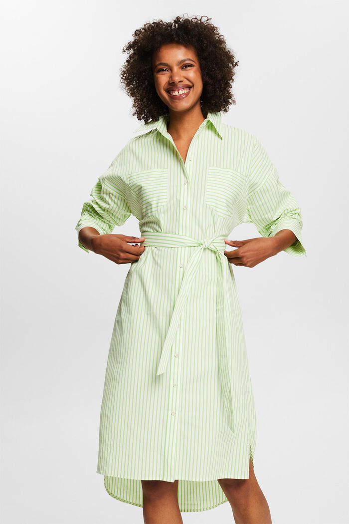 條紋府綢恤衫連身裙, 綠色, detail image number 2