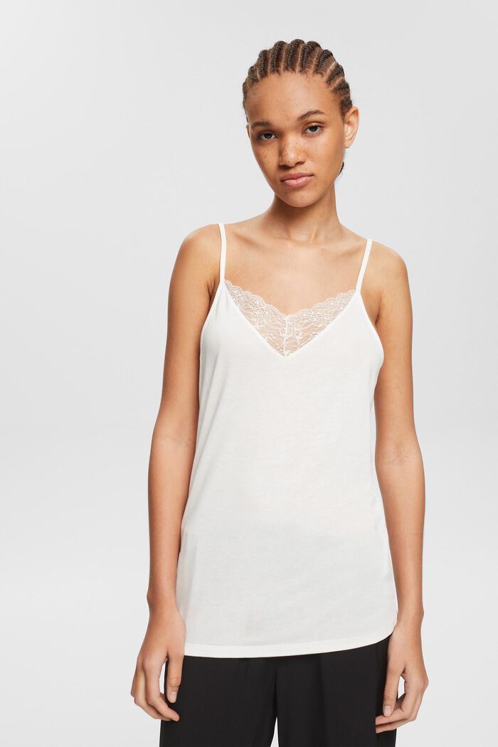 Top with lace, LENZING™ ECOVERO™, OFF WHITE, detail image number 0