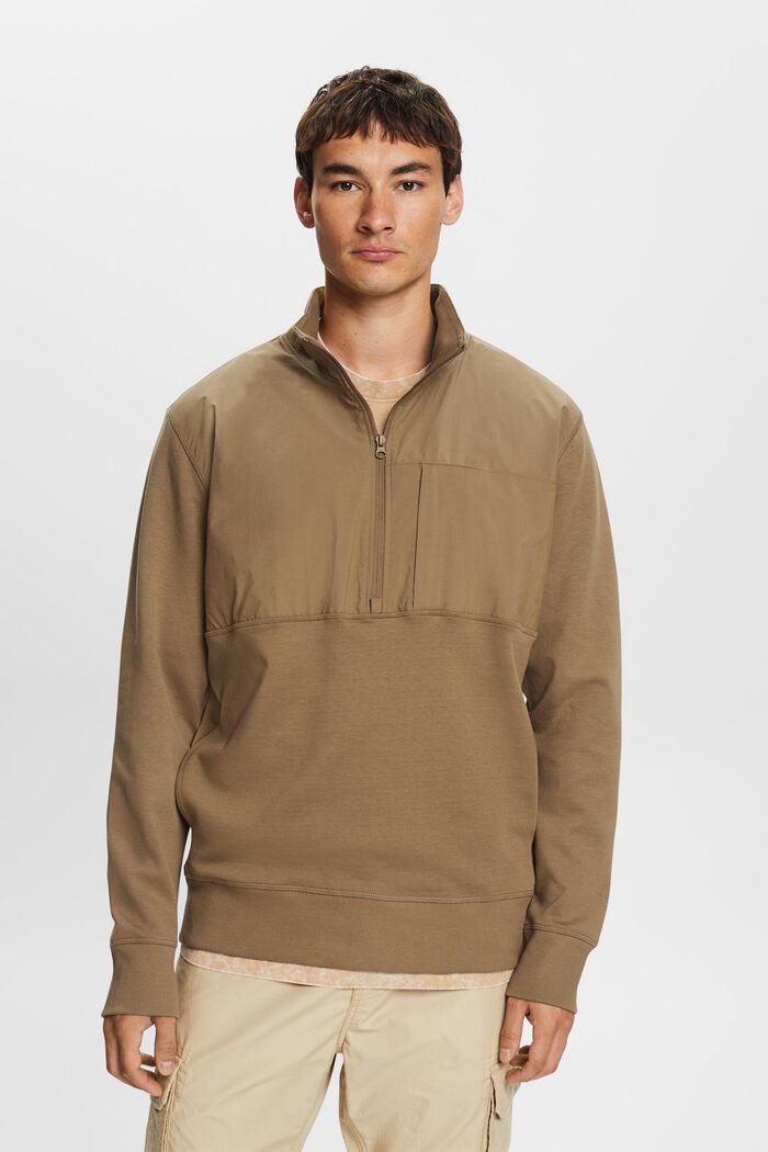 Mixed material half-zip sweatshirt, BARK, detail image number 0