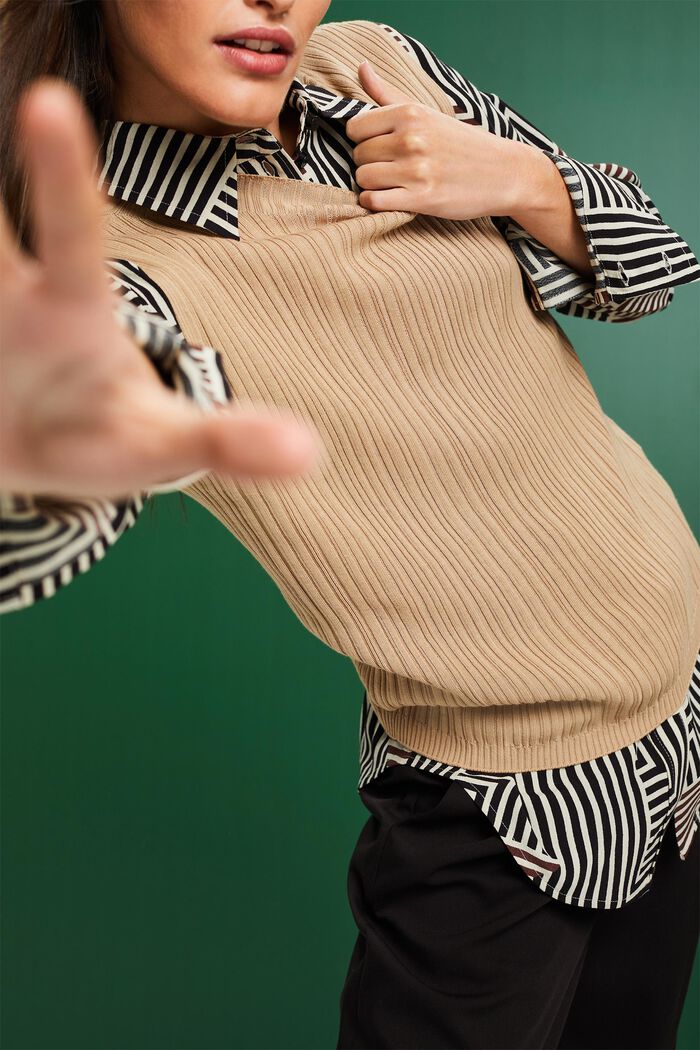 Ribbed Sleeveless Sweater, SAND, detail image number 2
