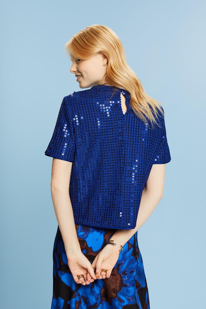 亮片短袖女裝恤衫, 藍色, detail image number 2