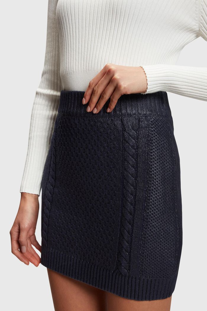 Metallic cable knit mini skirt, NAVY, detail image number 2