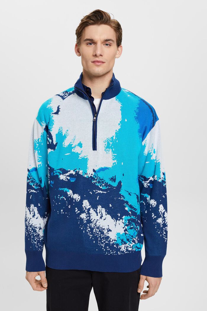 Half-zip jumper with wave pattern, BLUE, detail image number 0