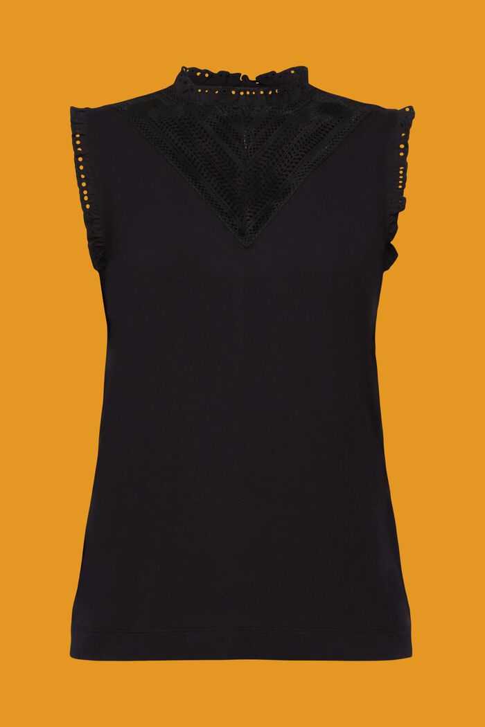 Jersey top with lace inserts, BLACK, detail image number 7