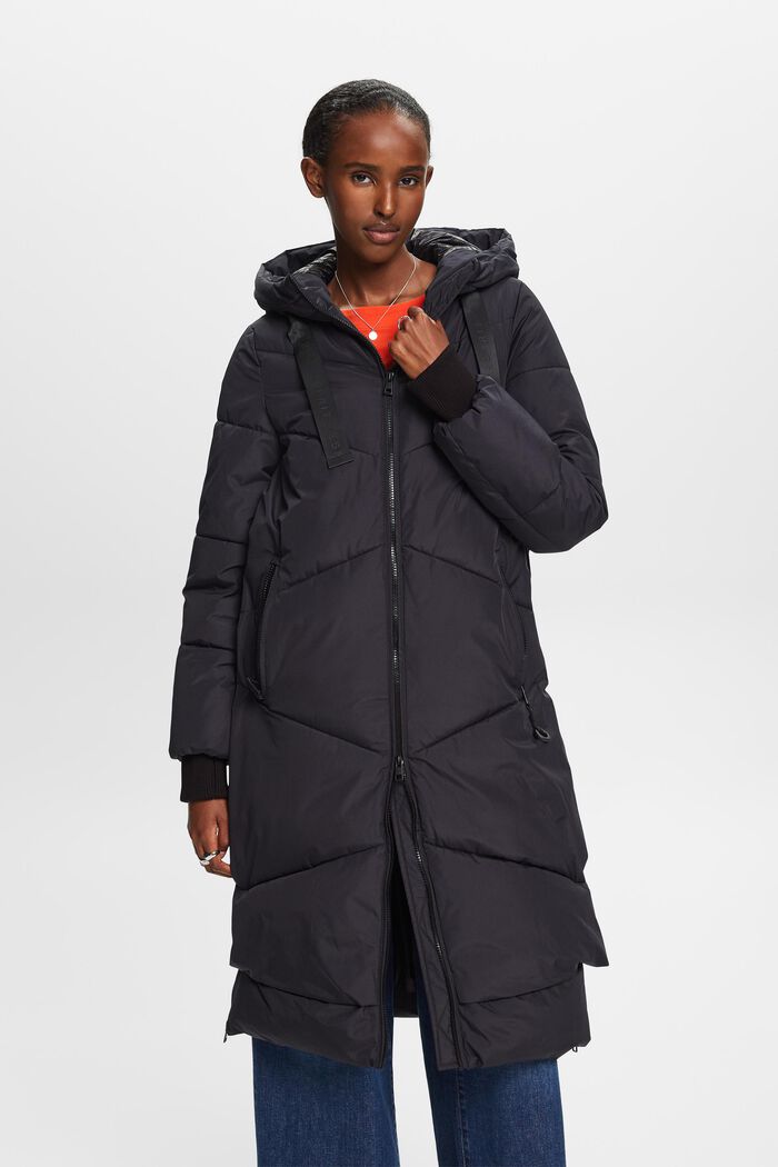 Hooded Quilted Puffer Coat, BLACK, detail image number 0