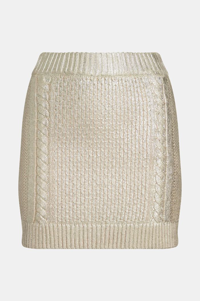 Metallic cable knit mini skirt, GOLD, detail image number 4