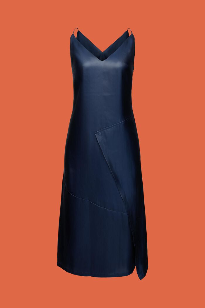 後背扭結交叉金屬光感吊帶連衣裙, 海軍藍, detail image number 6
