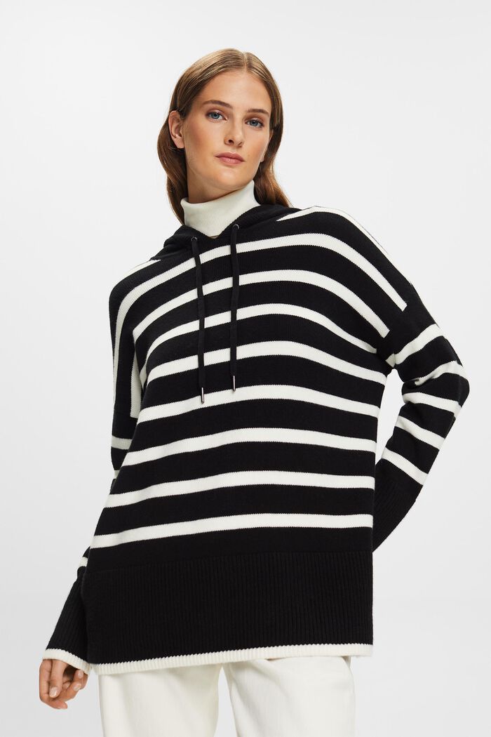 Striped Sweater Hoodie, BLACK, detail image number 1