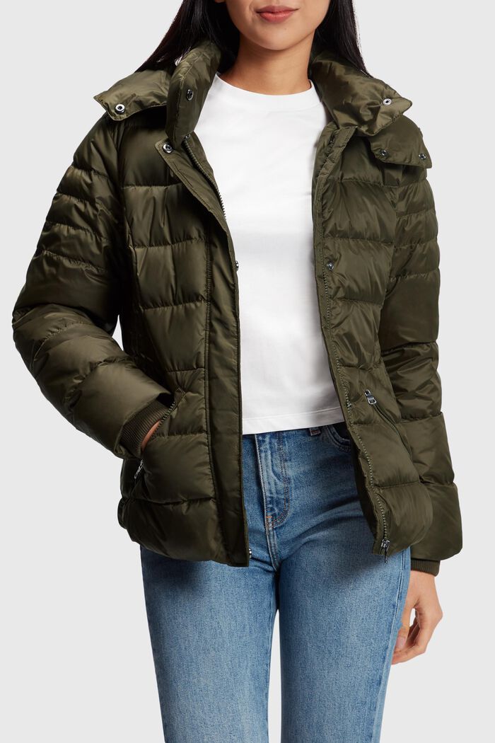 Hooded Quilted Puffer Jacket, DARK KHAKI, detail image number 0