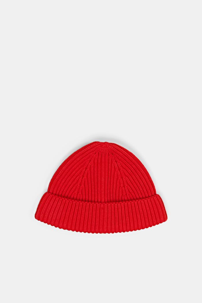 Rib-knit beanie, 100% cotton, RED, detail image number 0