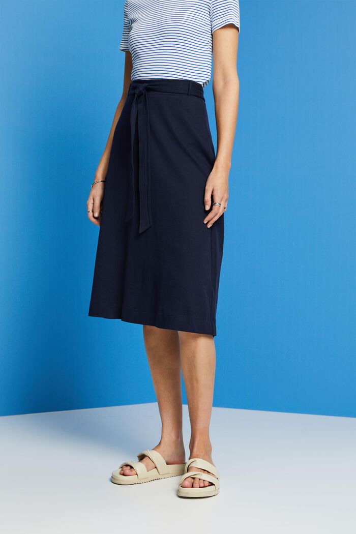 Jersey skirt with a belt, NAVY, detail image number 0