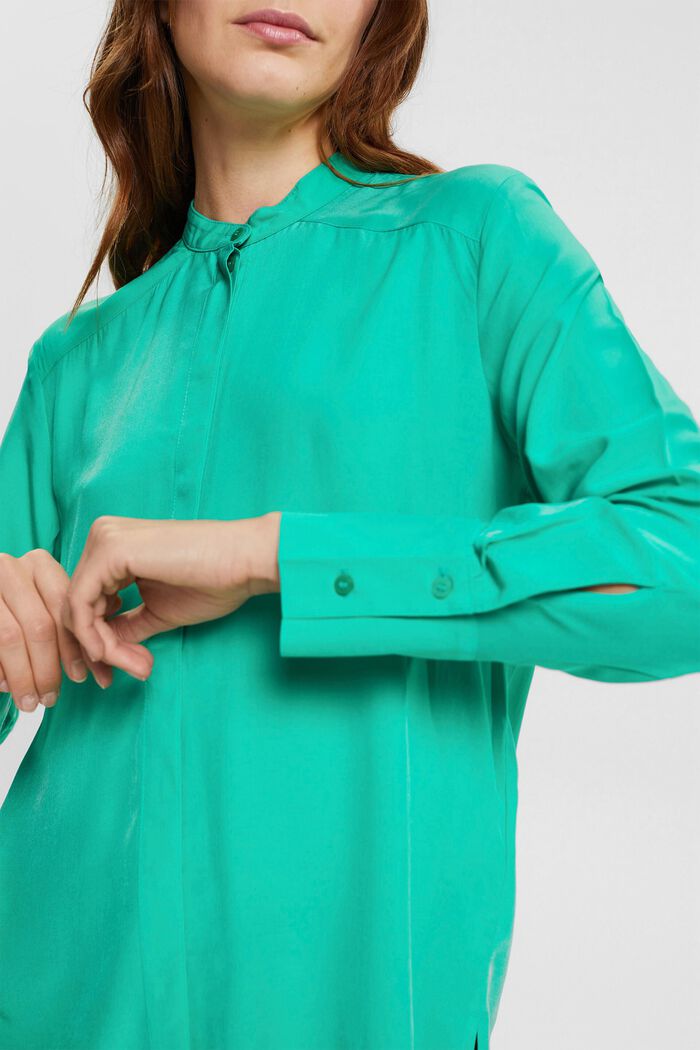 Blouse with banded collar, LIGHT GREEN, detail image number 0