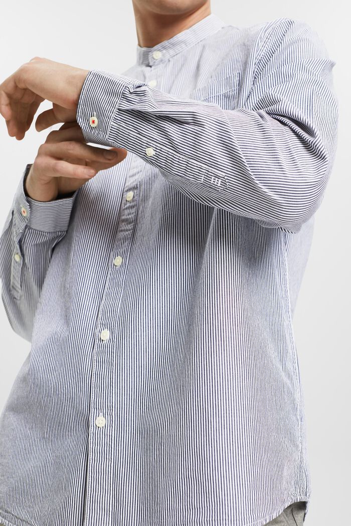棉質立領細條紋襯衫, 海軍藍, detail image number 2