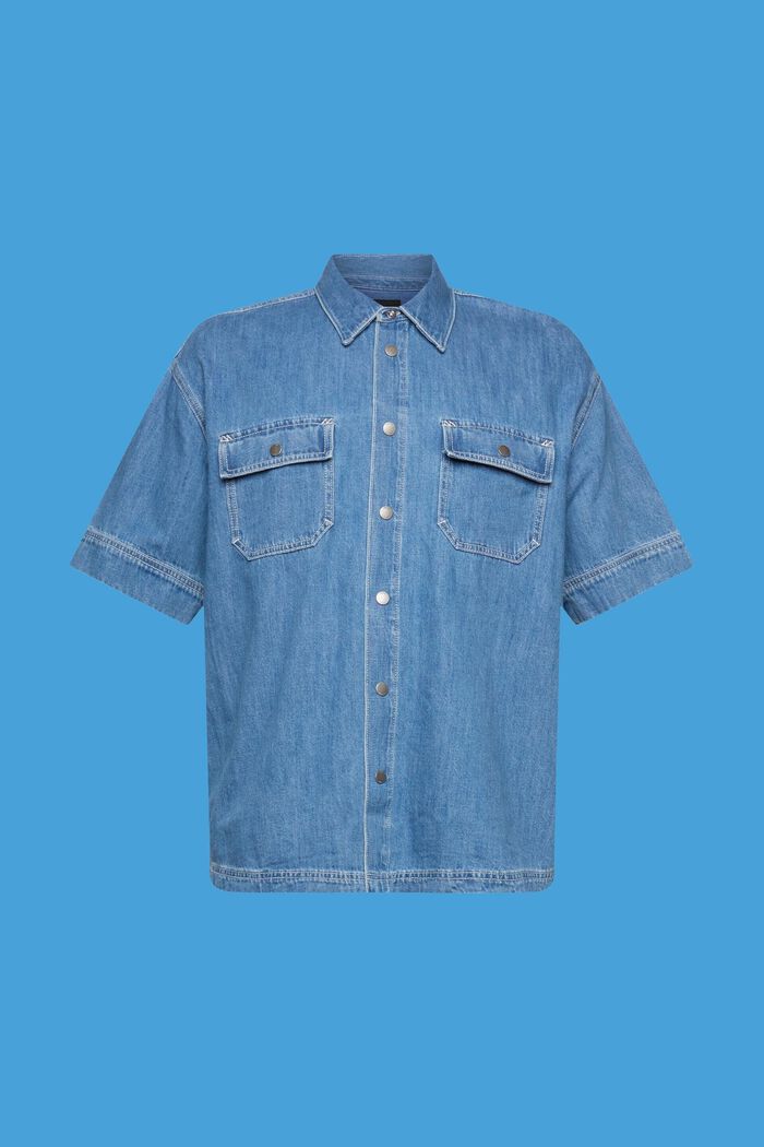 方正版型牛仔短袖襯衫, BLUE MEDIUM WASHED, detail image number 6