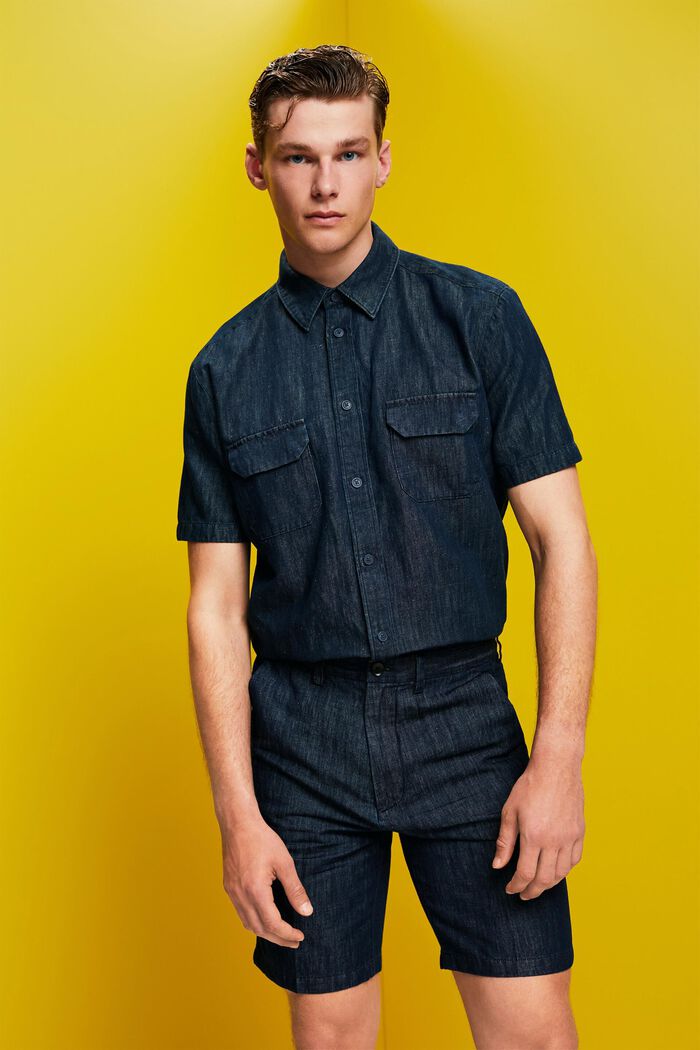 Short sleeve shirt in a jeans-look, BLUE BLACK, detail image number 6