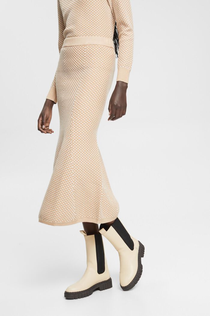 Two-coloured knit skirt, LENZING™ ECOVERO™, LIGHT BEIGE, detail image number 0