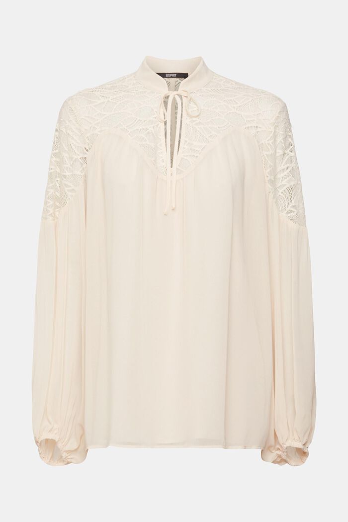 Chiffon blouse with lace, DUSTY NUDE, detail image number 2