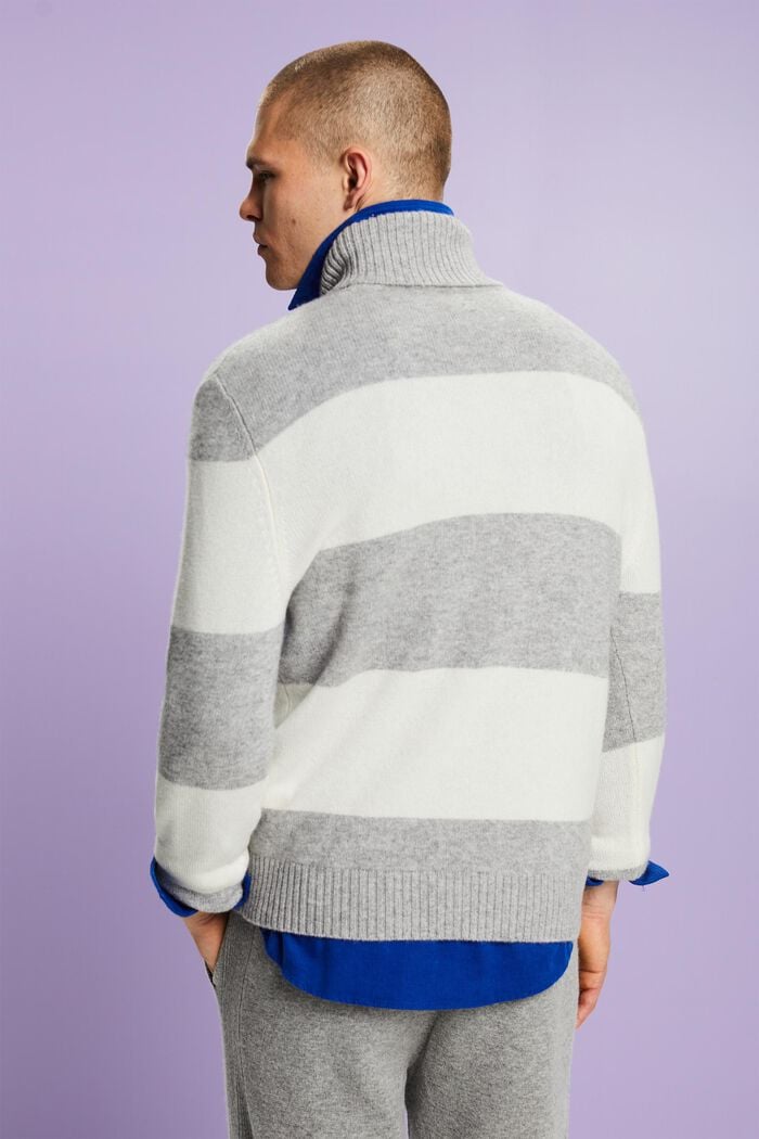 Cashmere Striped Turtleneck Sweater, LIGHT GREY, detail image number 4