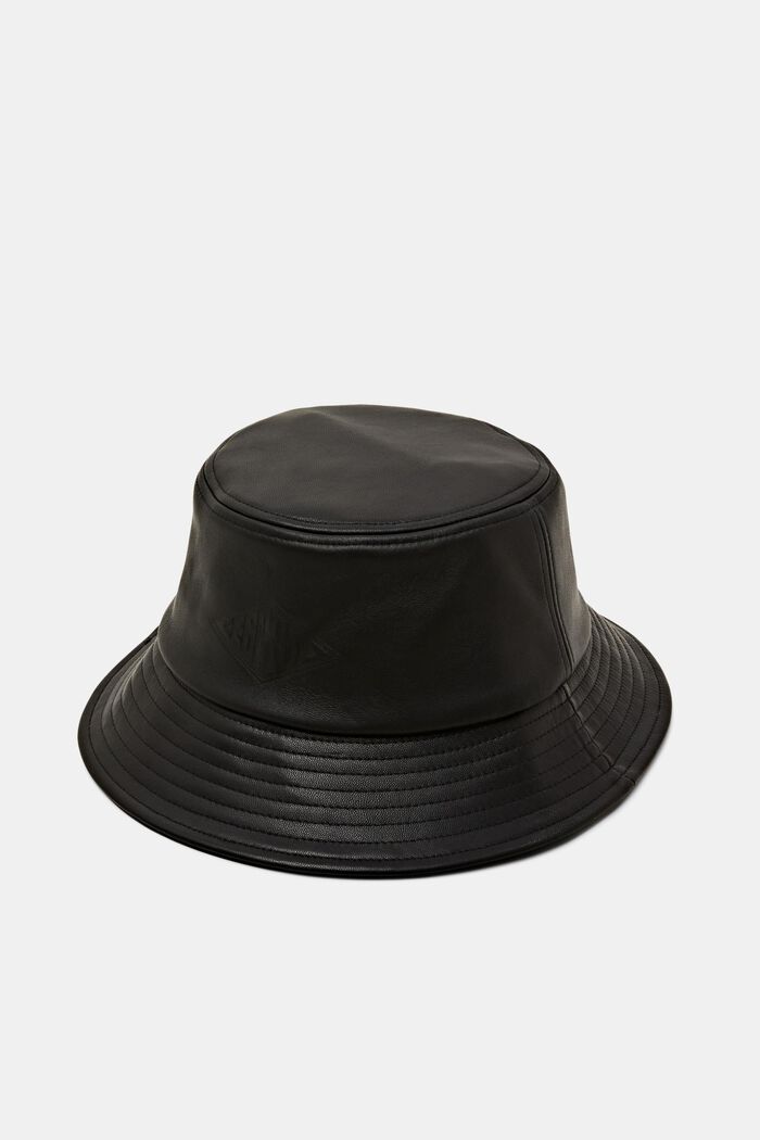 LOGO標誌皮革漁夫帽, 黑色, detail image number 0