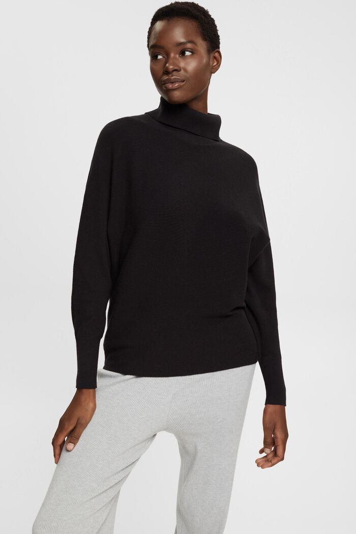 Batwing jumper with polo neck, BLACK, detail image number 0