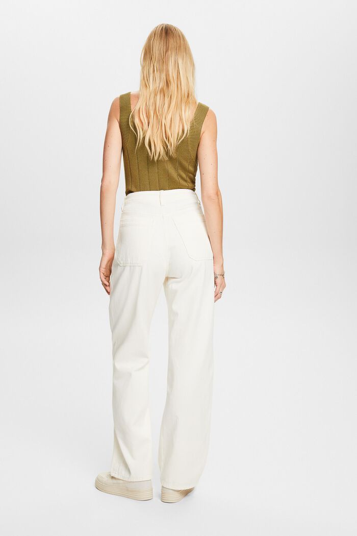 Wide leg twill trousers, 100% cotton, OFF WHITE, detail image number 3