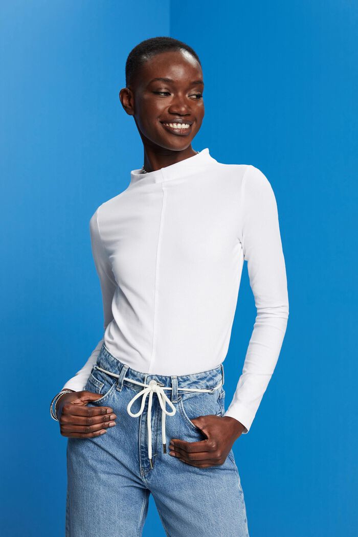 Boat neck long sleeve top, WHITE, detail image number 0