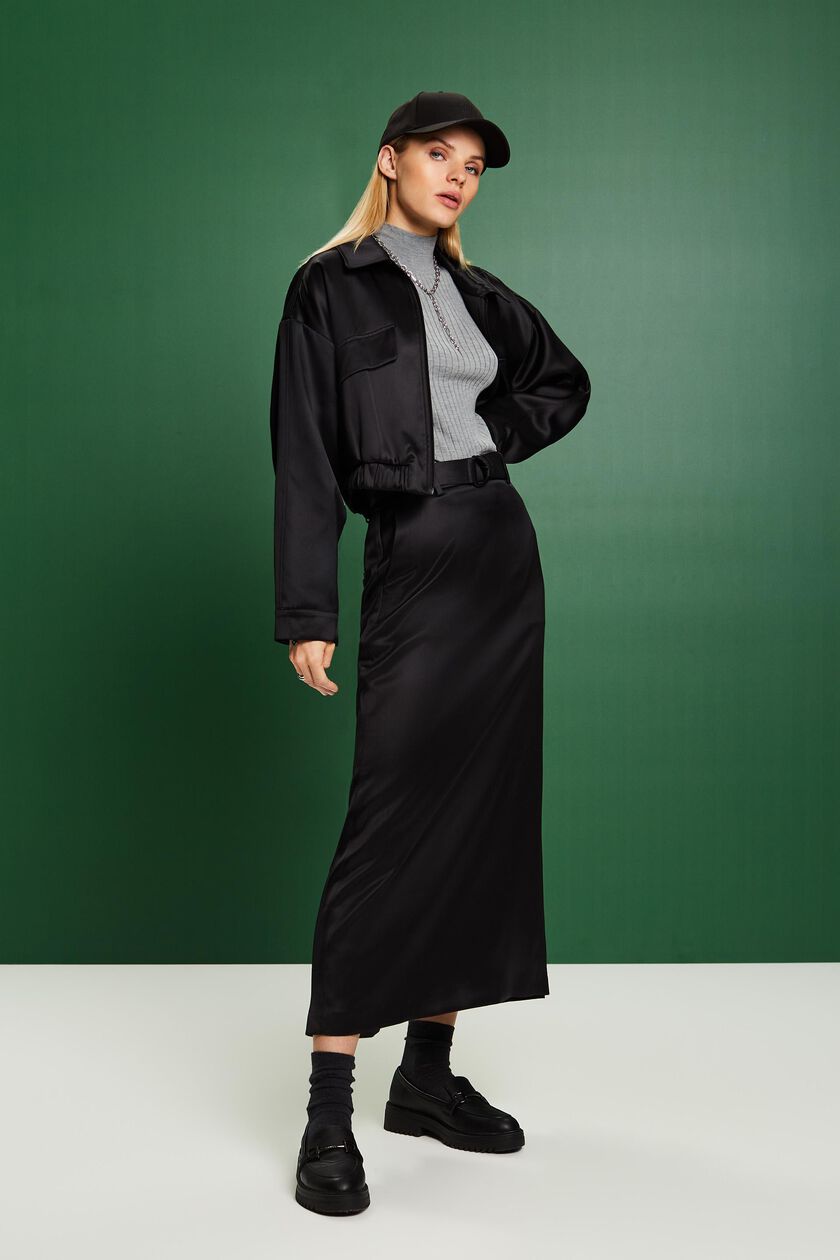 Satin Belted Maxi Skirt
