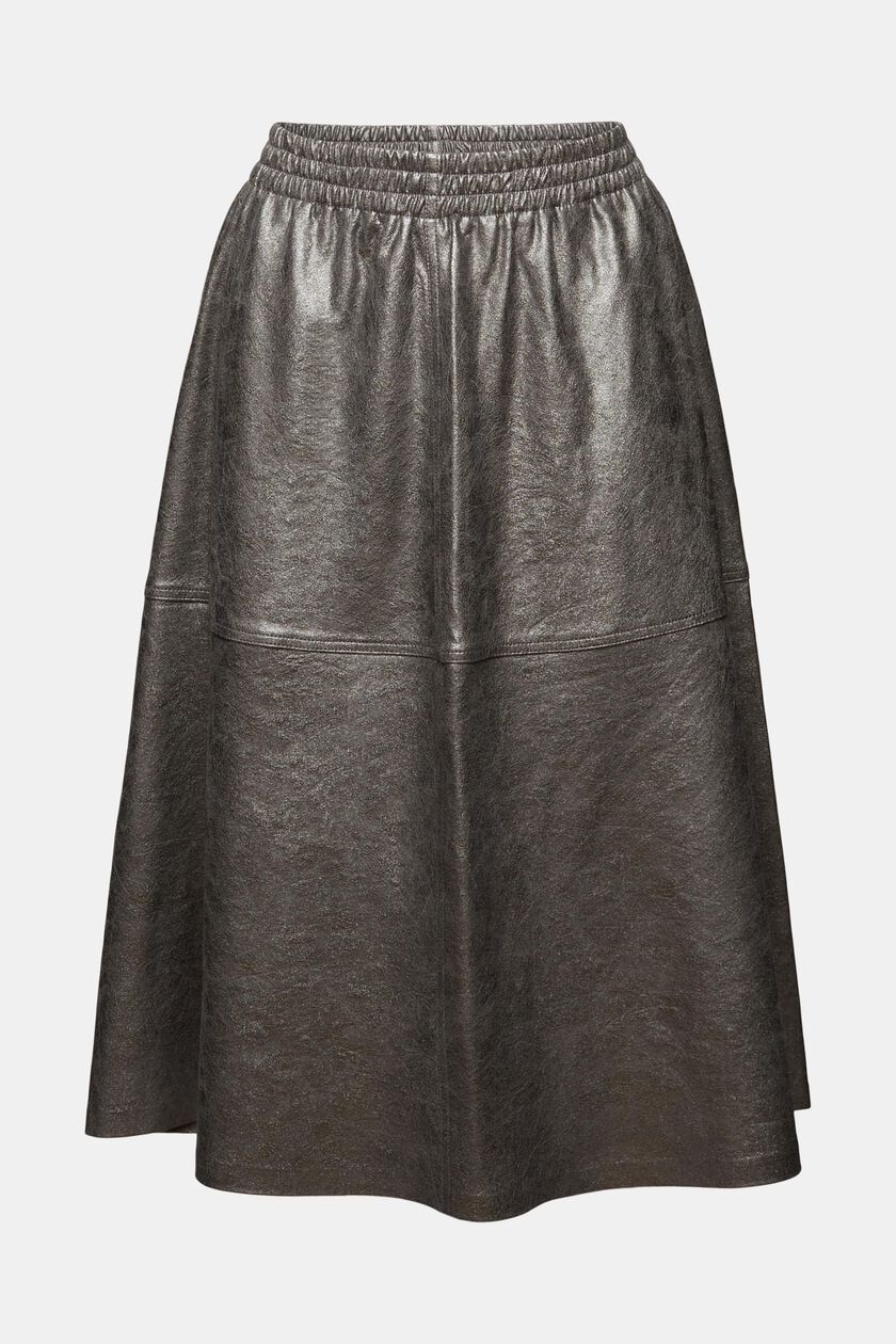 ‌金屬光感人造皮革中長款半身裙