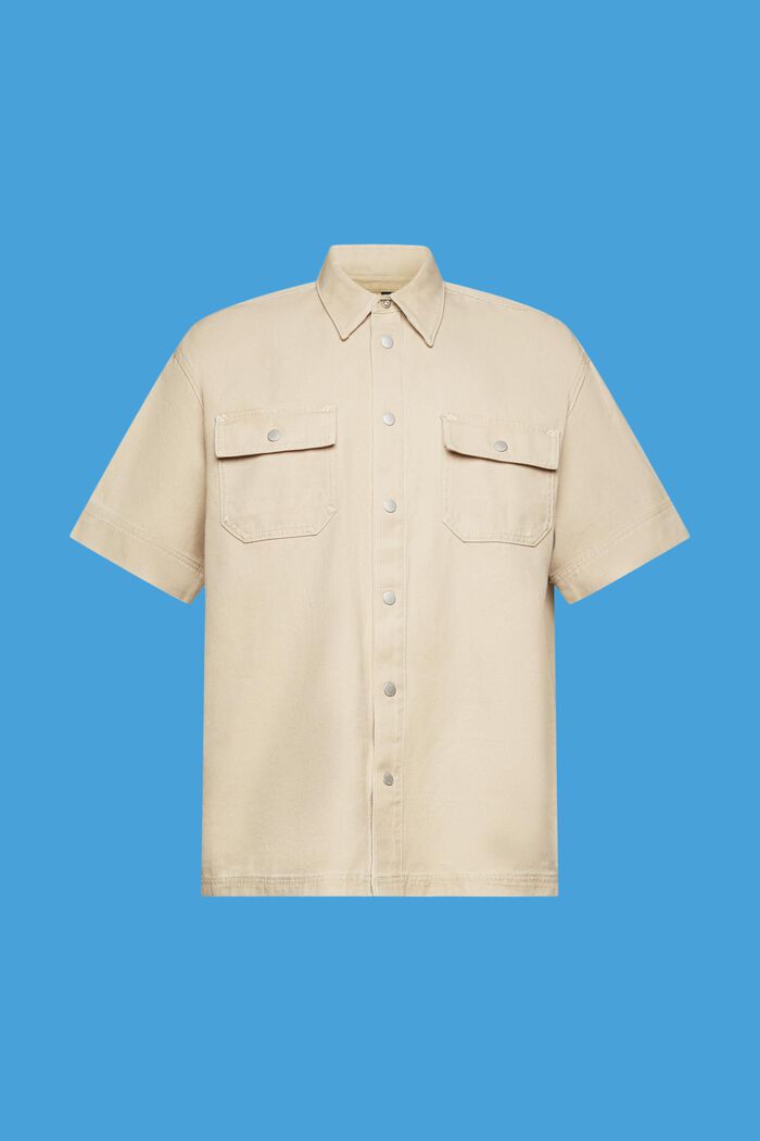 方正版型牛仔短袖襯衫, 米色, detail image number 6