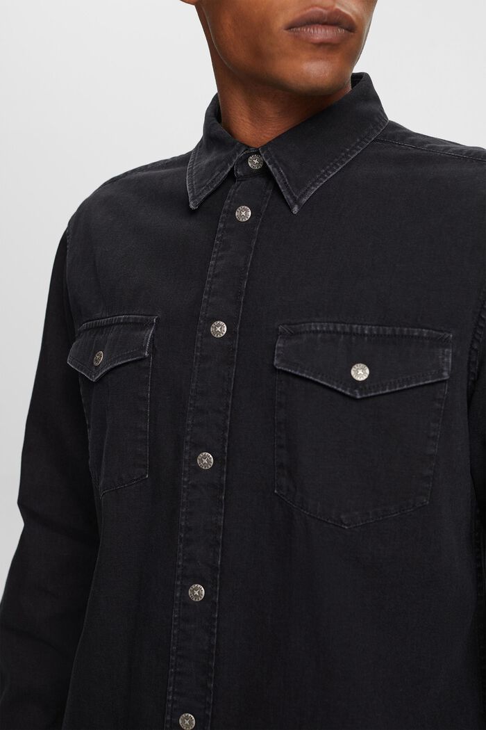 Denim shirt, 100% cotton, BLACK DARK WASHED, detail image number 2