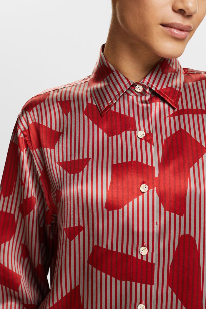 條紋印花府綢女裝恤衫, 深紅色, detail image number 2