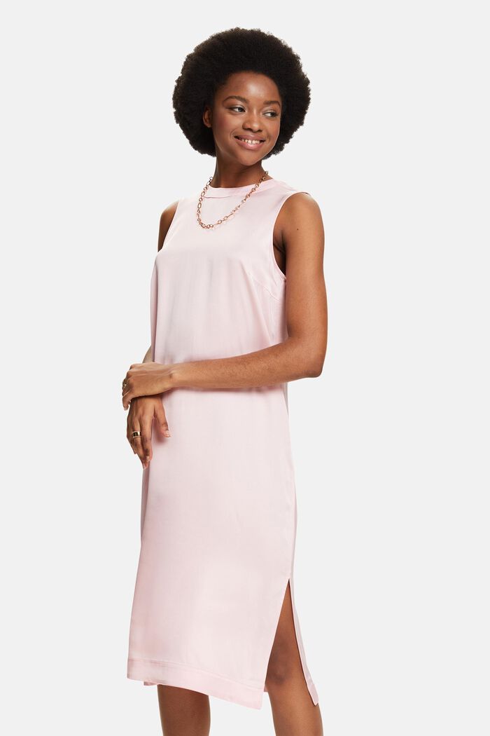 ‌緞面無袖直身連身裙, 淺粉紅色, detail image number 0