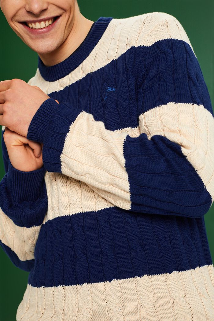 Striped Cable Knit Sweater, SAND, detail image number 4