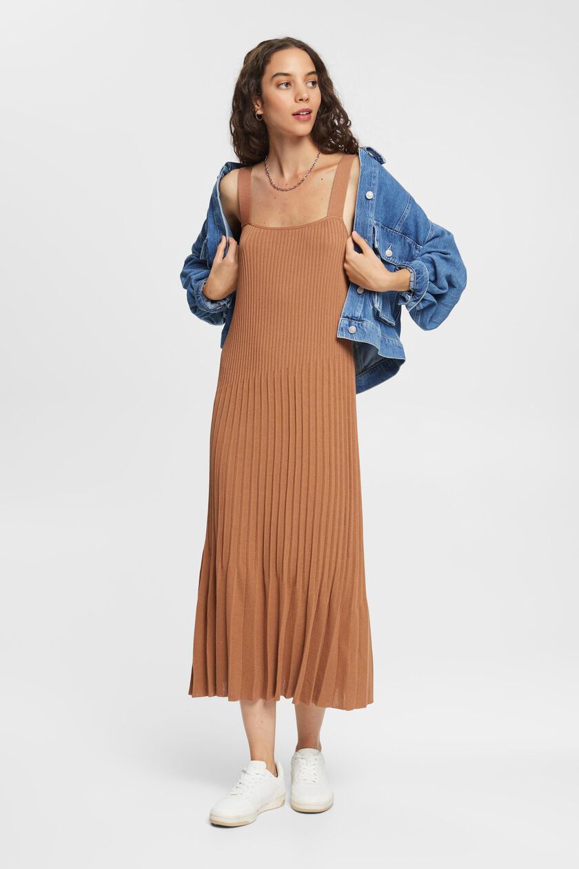 Pleated Knit Midi Dress