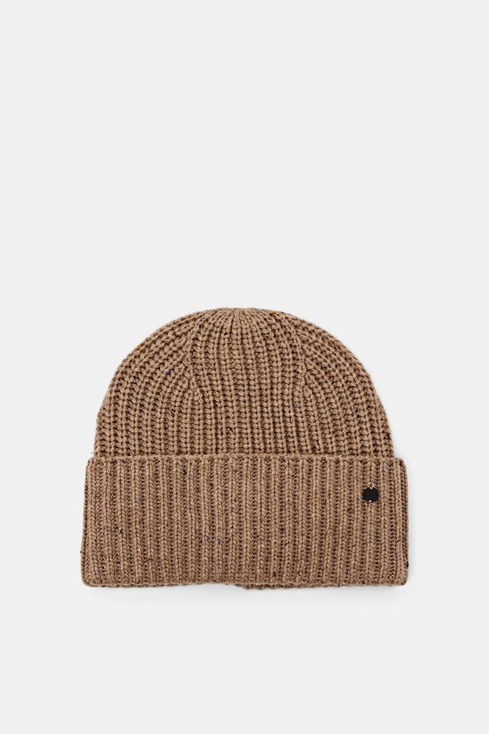 Rib knit beanie hat, KHAKI BEIGE, detail image number 0