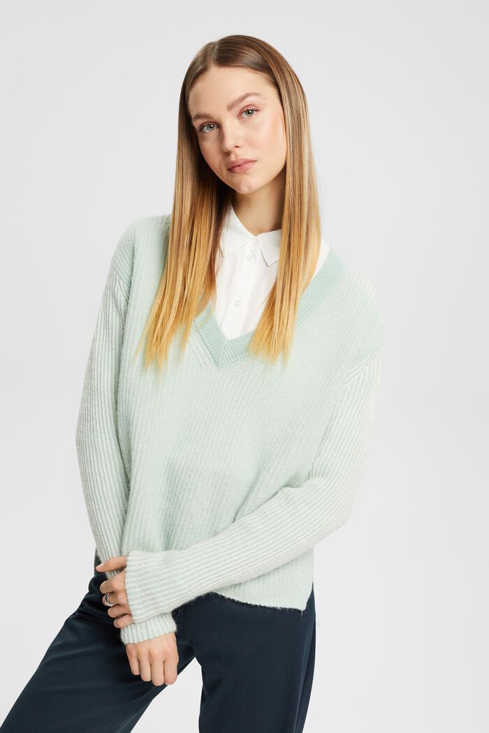 Two-tone jumper with alpaca, LIGHT AQUA GREEN, detail image number 0